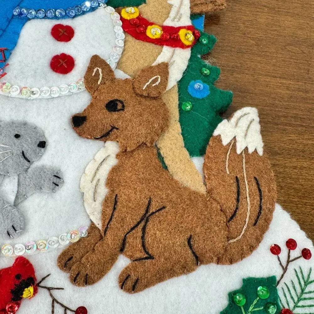 Bucilla Felt Christmas Stocking Handmade Forest Animals Friends 16” Completed